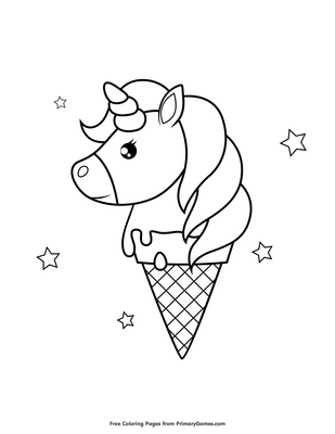 Unicorn Ice Cream Cone Coloring Page Free Printable Pdf From Primarygames