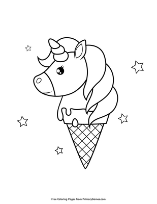 Unicorn Ice Cream Cone Coloring Page • FREE Printable PDF from PrimaryGames