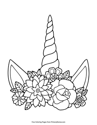 Unicorn Horn And Flowers Coloring Page Free Printable Pdf From Primarygames Like more than life itself. unicorn horn and flowers coloring page