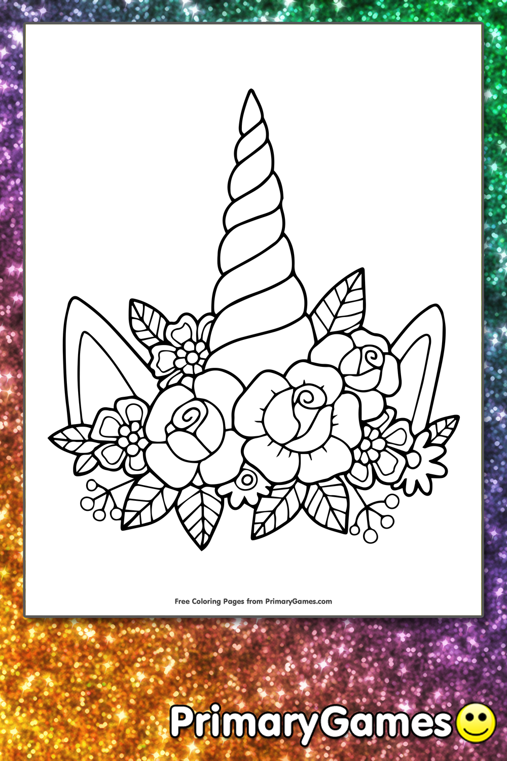 Unicorn Horn And Flowers Coloring Page Free Printable Pdf From