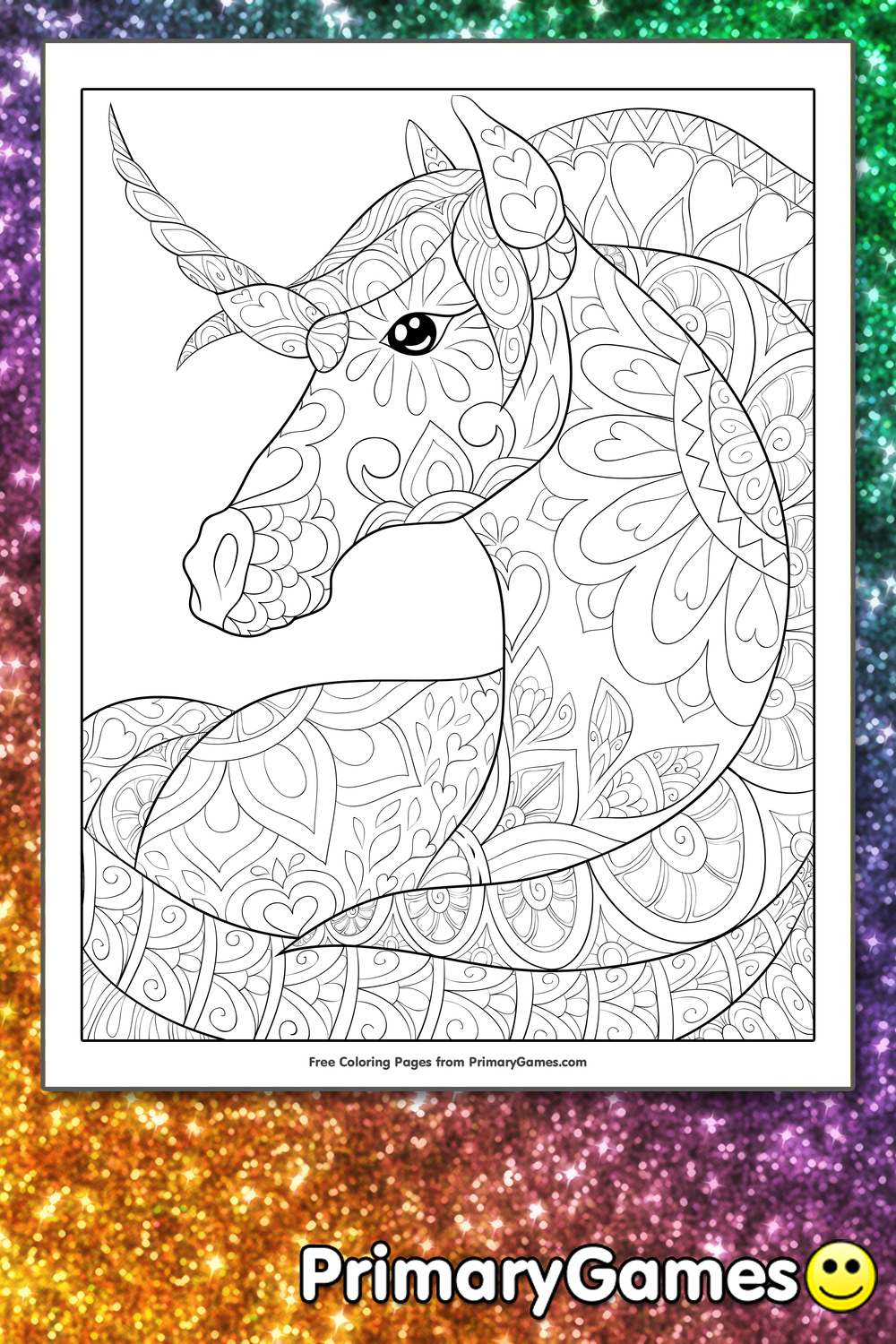 Zentangle Unicorn Coloring Page Free Printable Pdf From Primarygames