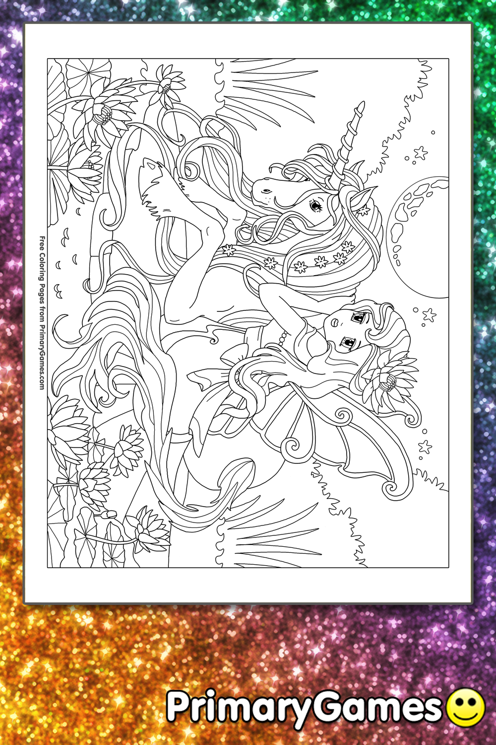 Unicorn With A Fairy Coloring Page Free Printable Pdf From