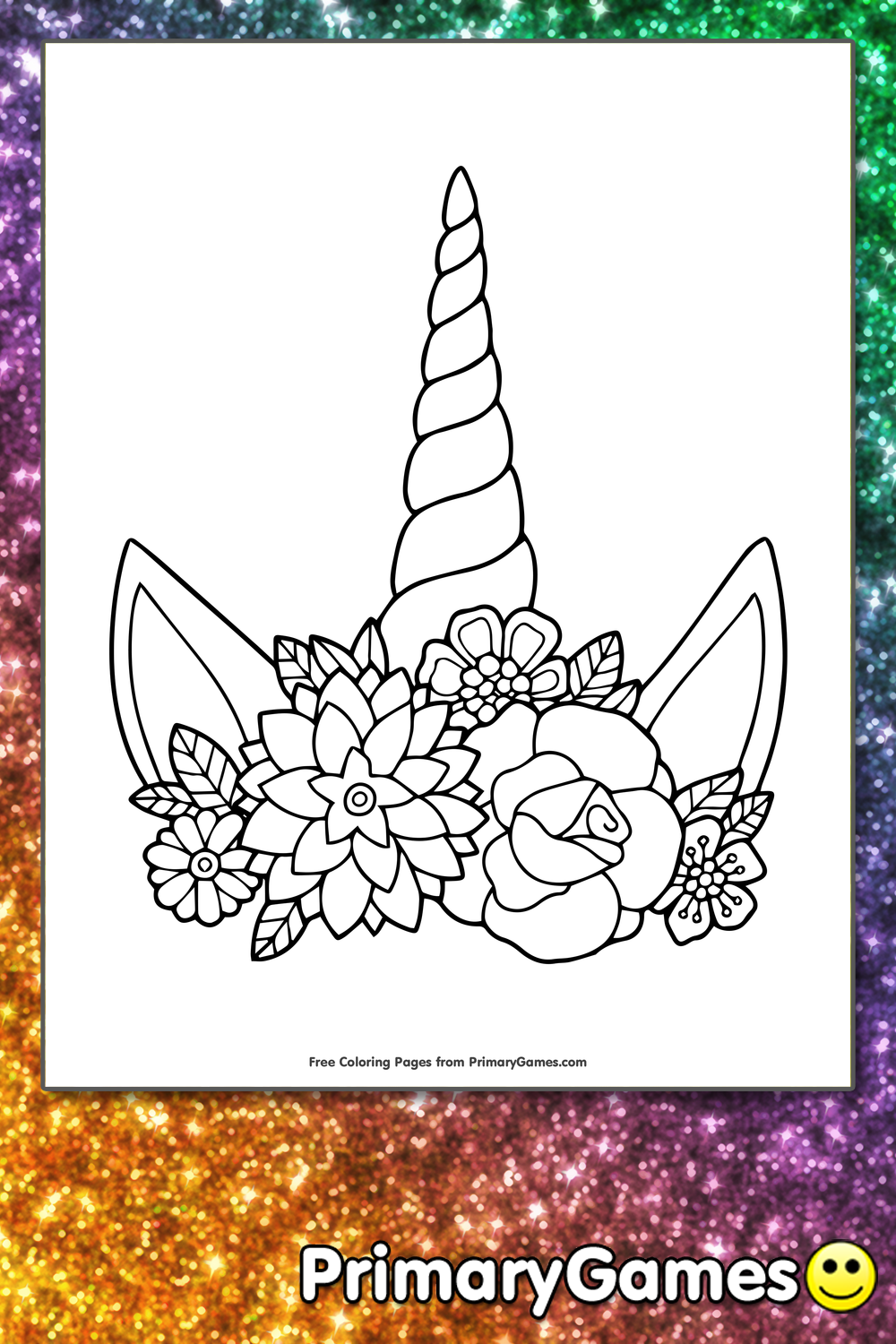 unicorn horn and flowers coloring page free printable pdf from primarygames