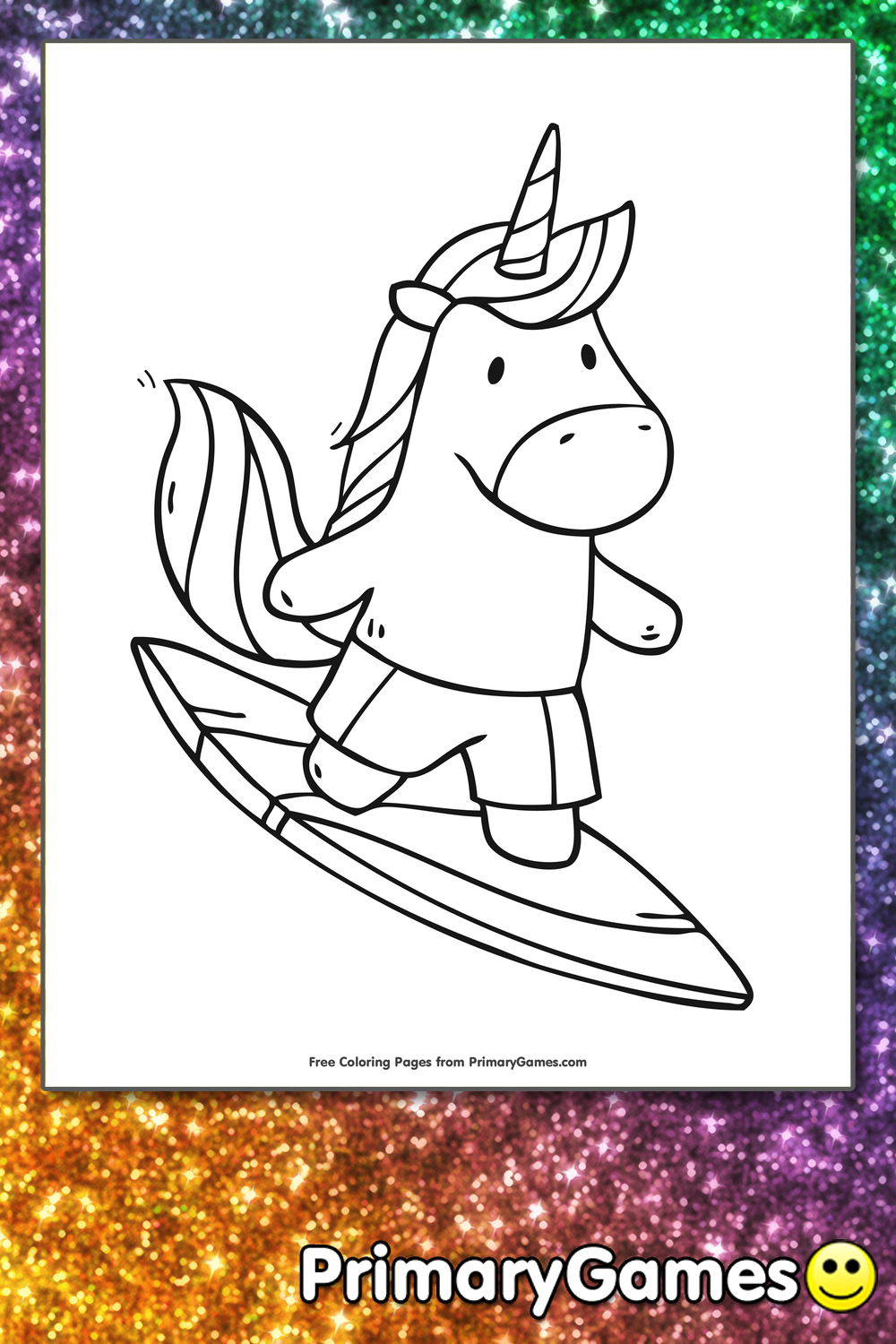 Download Unicorn Surfer Coloring Page Free Printable Pdf From Primarygames