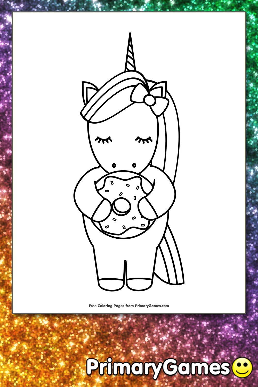 Unicorn Holding A Donut Coloring Page • FREE Printable PDF from ...