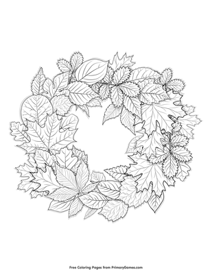 leaves wreath coloring page • free printable pdf from