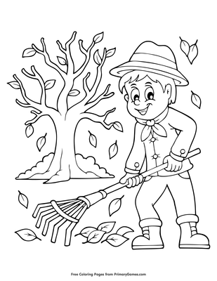 Raking Leaves Coloring Pages