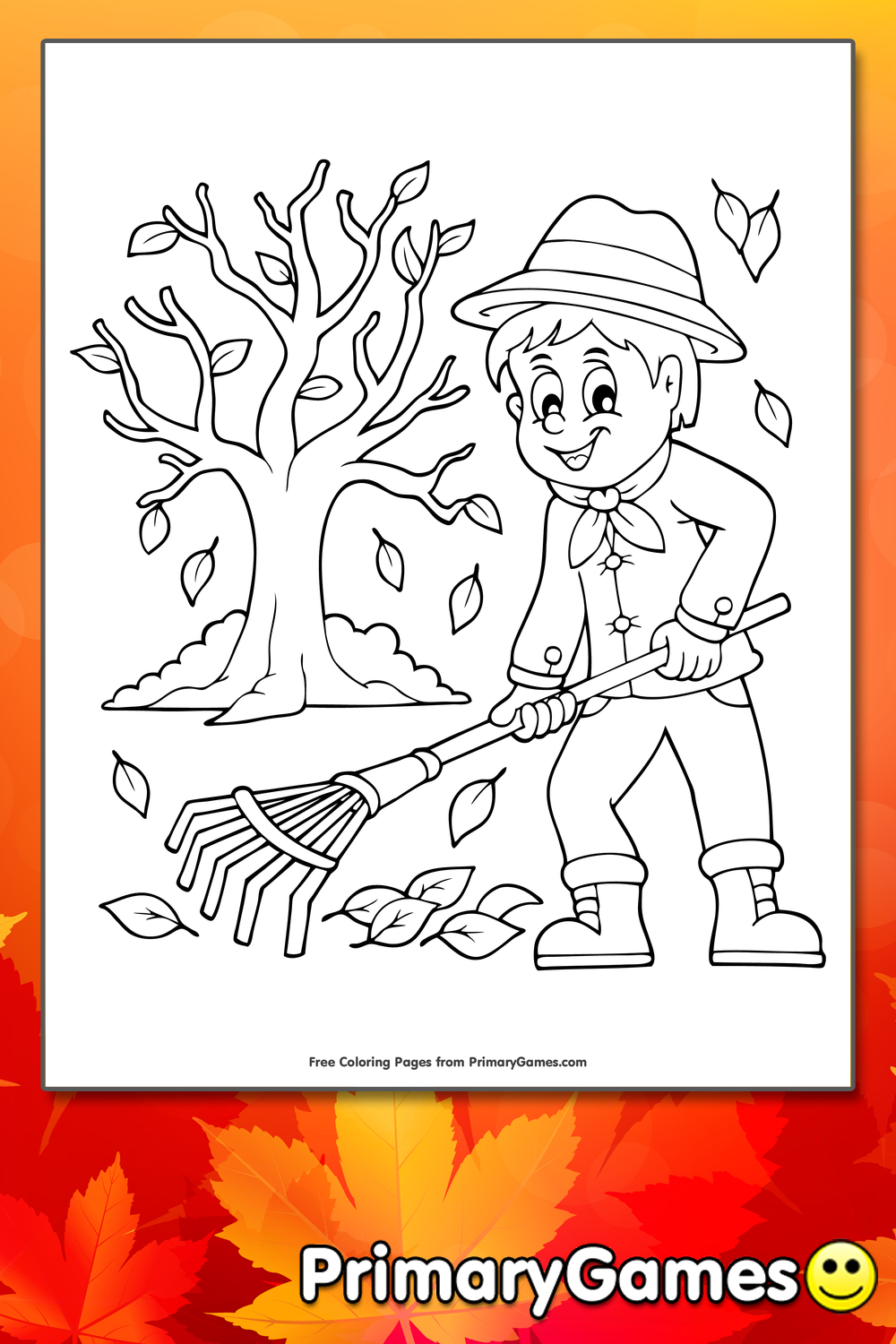 Raking Leaves Coloring Pages