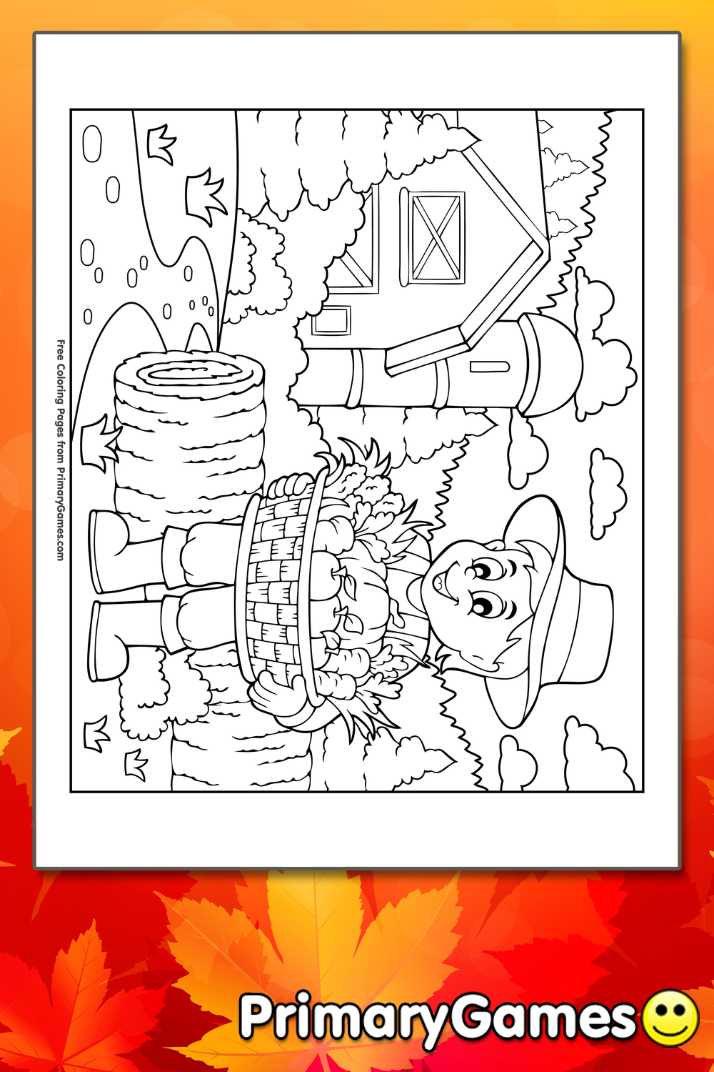 Fall Farmer With Basket Of Vegetables Harvest Coloring Page Printable