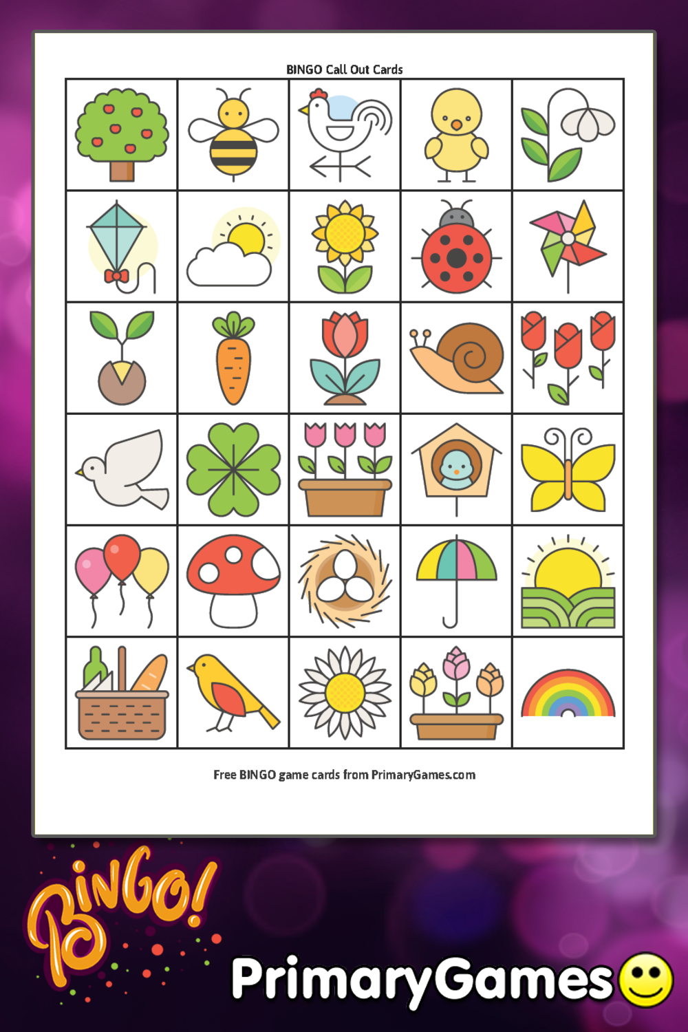 Spring BINGO Game Call Out Sheet • FREE Printable Game from PrimaryGames