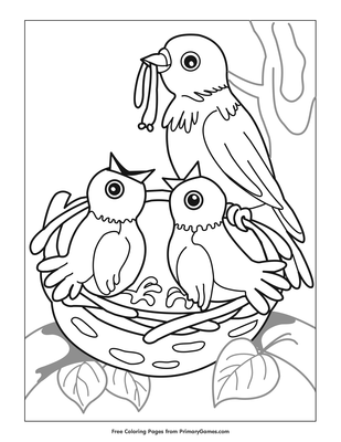 birds in nest coloring page • free printable pdf from