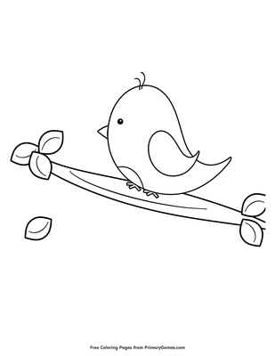 Bird On Flowering Tree Branch Coloring Page Free Printable Pdf From Primarygames