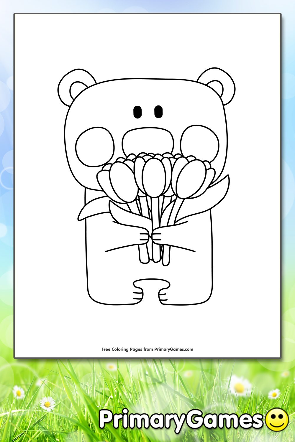 Bear with Tulips Coloring Page • FREE Printable PDF from PrimaryGames