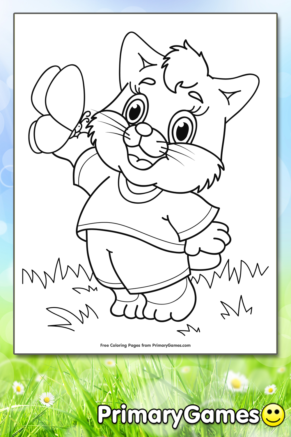 Cat with Butterfly Coloring Page • FREE Printable PDF from ...