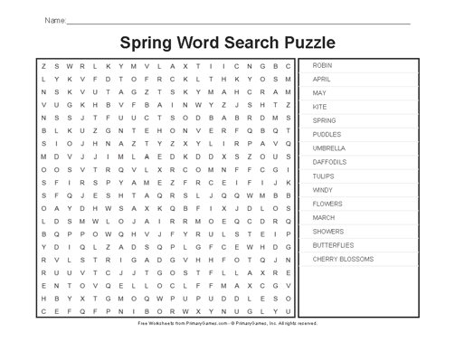 Spring Word Search Puzzle