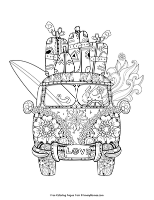 retro bus with suitcases coloring page • free printable pdf