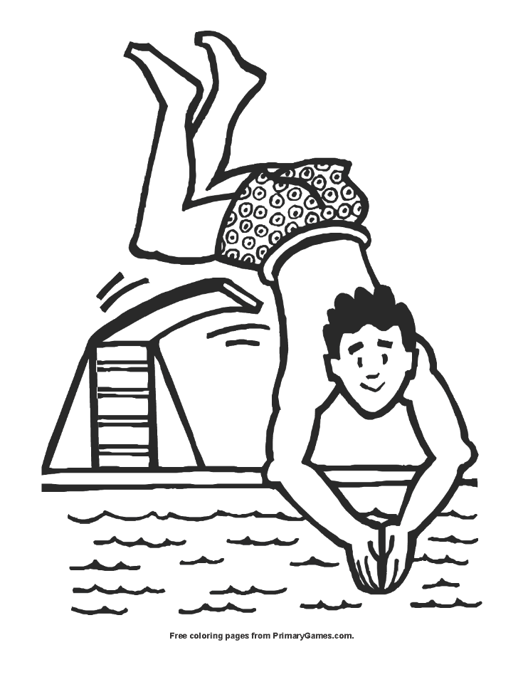 boy swimming coloring page