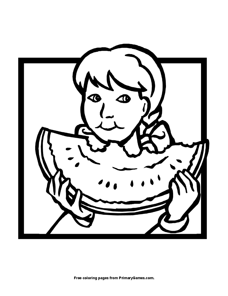 Girl Eating Watermelon Coloring Page Free Printable Pdf From Primarygames