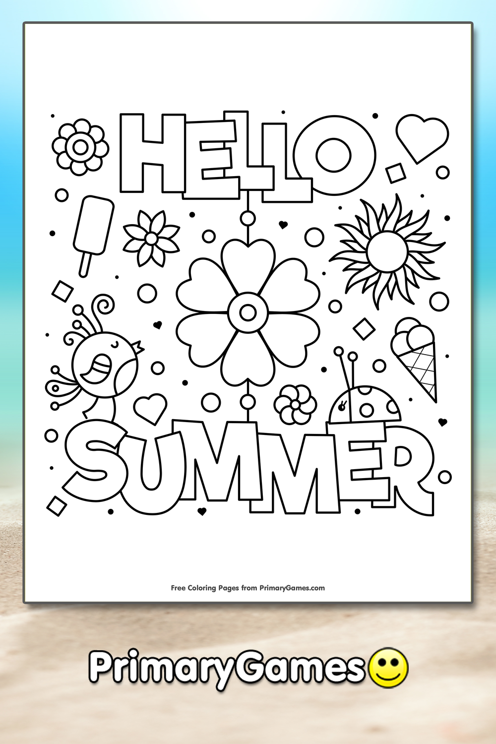 Hello Summer Coloring Page • FREE Printable PDF from PrimaryGames