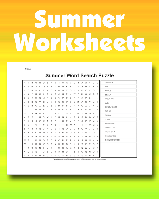 Summer Worksheets • Free Online Games at PrimaryGames