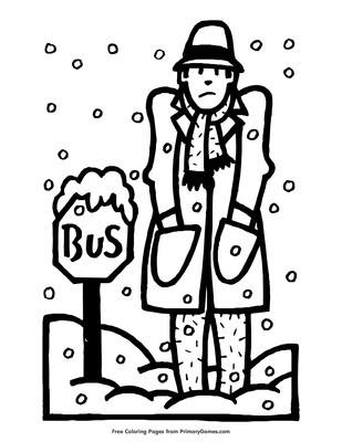 Snow At Bus Stop Coloring Page Free Printable Pdf From Primarygames